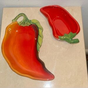 2 chili pepper dipping / serving bowls. Clay Art & Boston Warehouse.